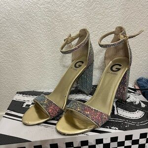 G by Guess Gold and Multicolor Glitter Heels